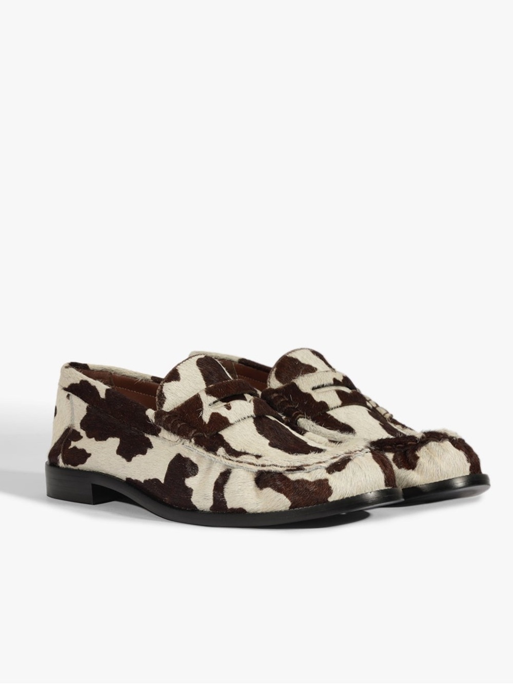 Shutz Tyche Calf Hair Flats Cowprint Penny Loafers, Size 5.5, NEW + Dust Bag